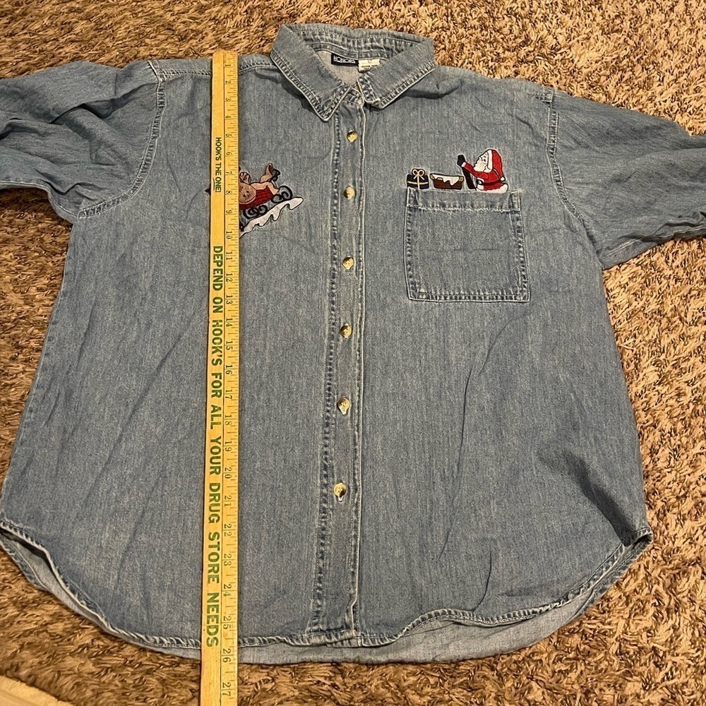 Vintage honors denim Santa embroidered  button up long sleeve shirt - Picture 8 of 9